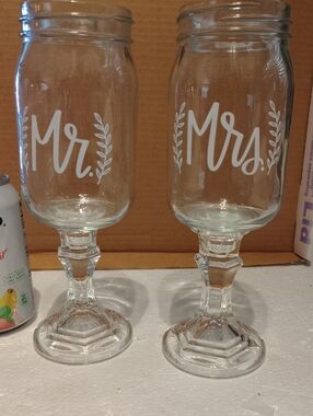 Mr. & Mrs. Etched Glass Goblets - Clear